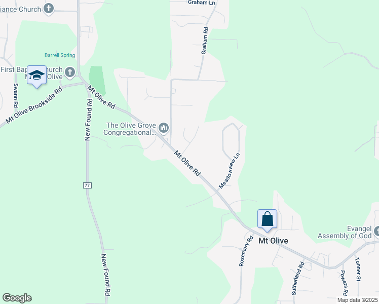 map of restaurants, bars, coffee shops, grocery stores, and more near 2993 Mount Olive Road in Mount Olive