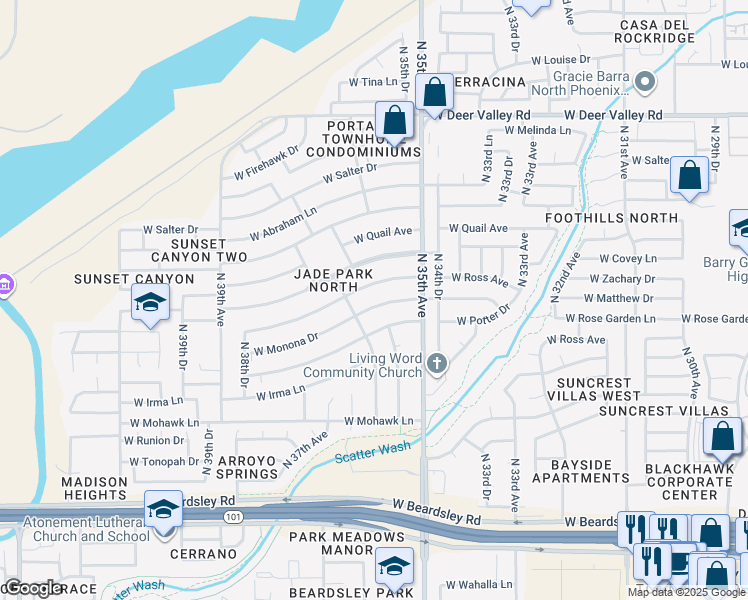 map of restaurants, bars, coffee shops, grocery stores, and more near 3546 West Potter Drive in Glendale