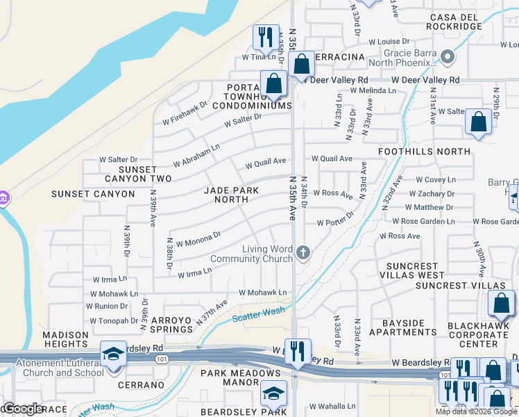 map of restaurants, bars, coffee shops, grocery stores, and more near 3546 West Potter Drive in Glendale