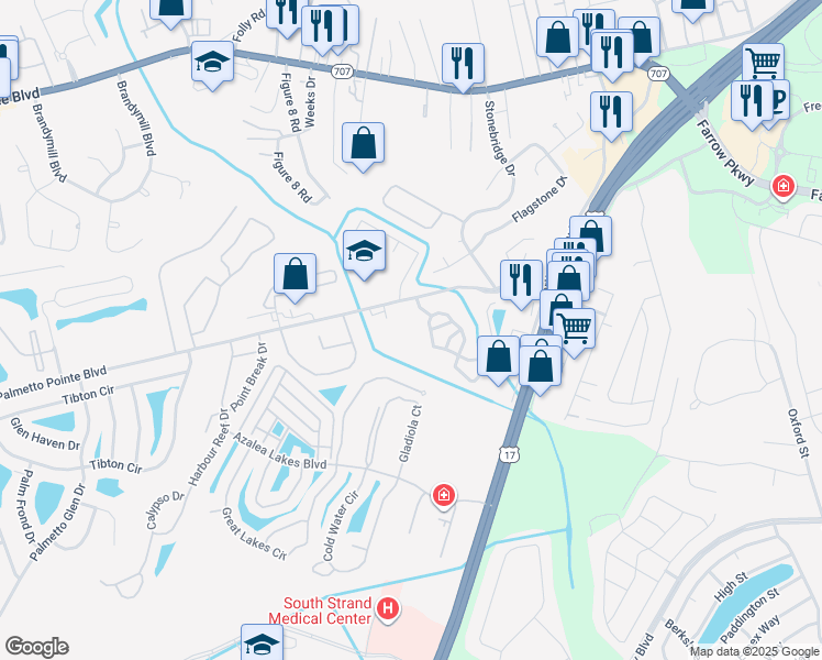 map of restaurants, bars, coffee shops, grocery stores, and more near 3771 Cape Landing Circle in Myrtle Beach