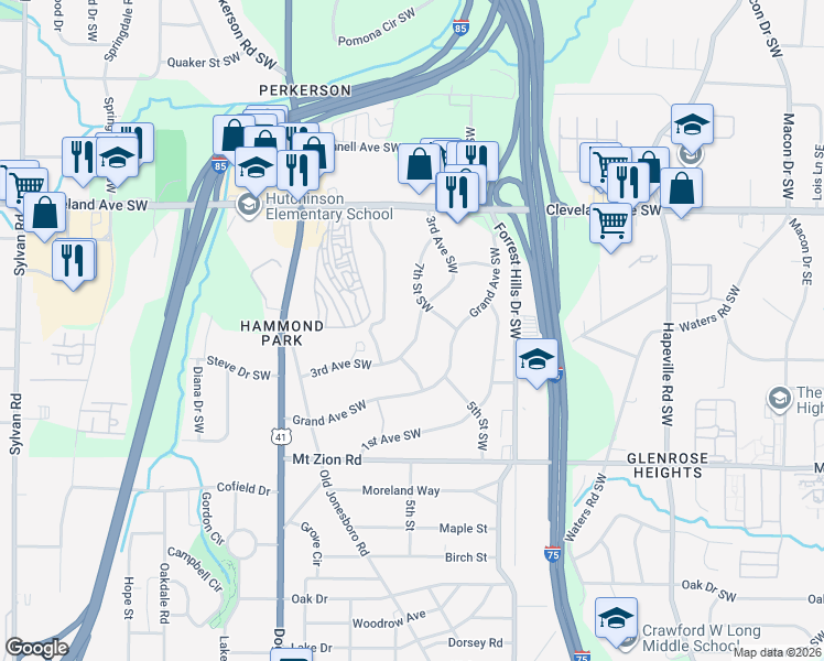 map of restaurants, bars, coffee shops, grocery stores, and more near 2869 4th Street Southwest in Atlanta