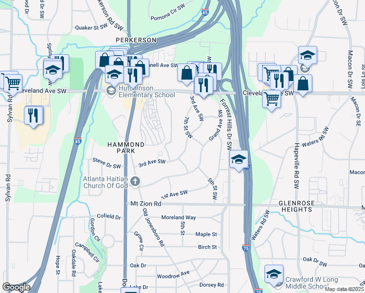 map of restaurants, bars, coffee shops, grocery stores, and more near 2869 4th Street Southwest in Atlanta