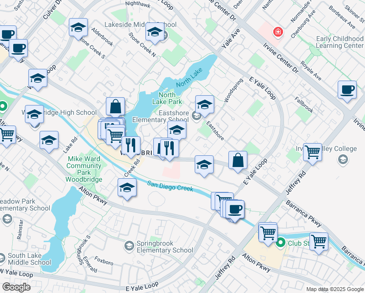 map of restaurants, bars, coffee shops, grocery stores, and more near 8 Marsh Hawk in Irvine