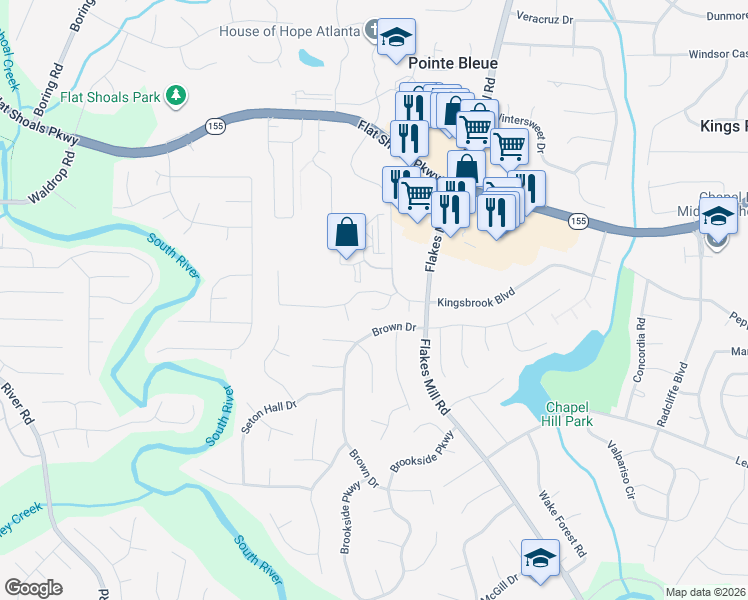 map of restaurants, bars, coffee shops, grocery stores, and more near 3634 Spring Trce in Decatur