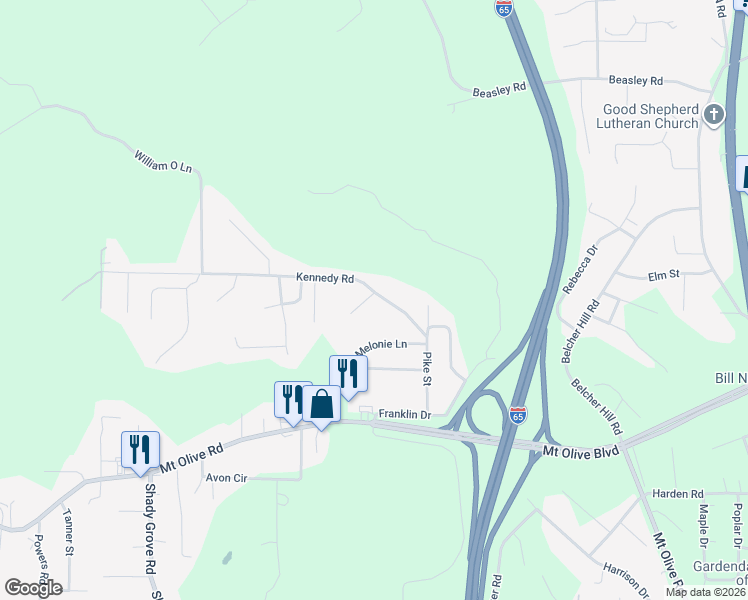 map of restaurants, bars, coffee shops, grocery stores, and more near 2259 Ashley Lane in Gardendale