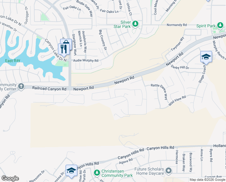 map of restaurants, bars, coffee shops, grocery stores, and more near 24740 Hidden Hills Drive in Menifee