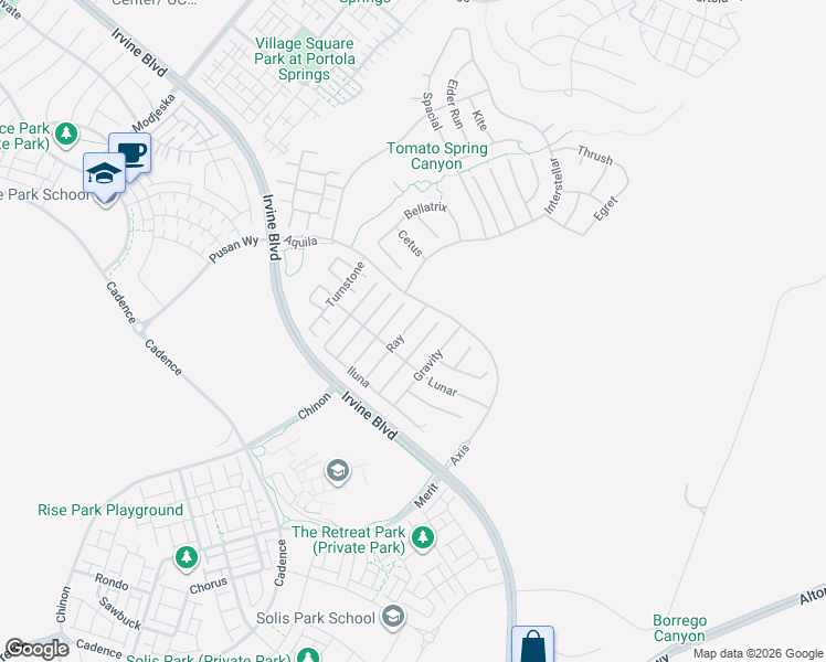 map of restaurants, bars, coffee shops, grocery stores, and more near 78 Crater in Irvine