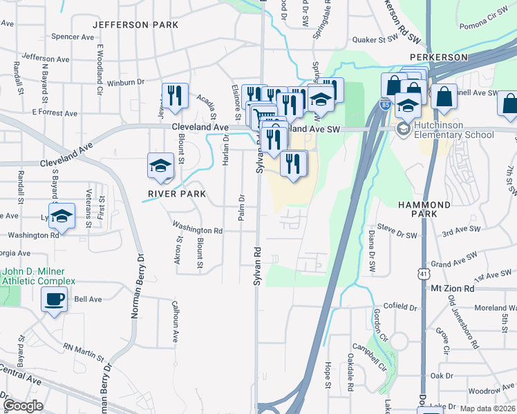 map of restaurants, bars, coffee shops, grocery stores, and more near 705 Cedar Avenue in Atlanta