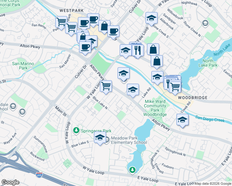 map of restaurants, bars, coffee shops, grocery stores, and more near 2 Greg Cops Place in Irvine