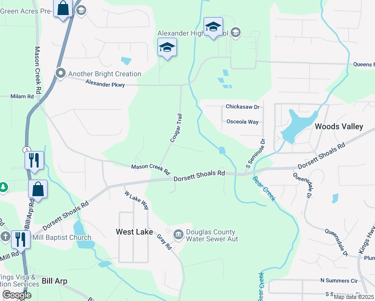 map of restaurants, bars, coffee shops, grocery stores, and more near 6561 Harrington Place in Douglasville