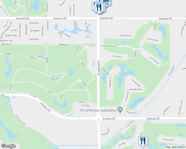 map of restaurants, bars, coffee shops, grocery stores, and more near 50940 Cereza in La Quinta