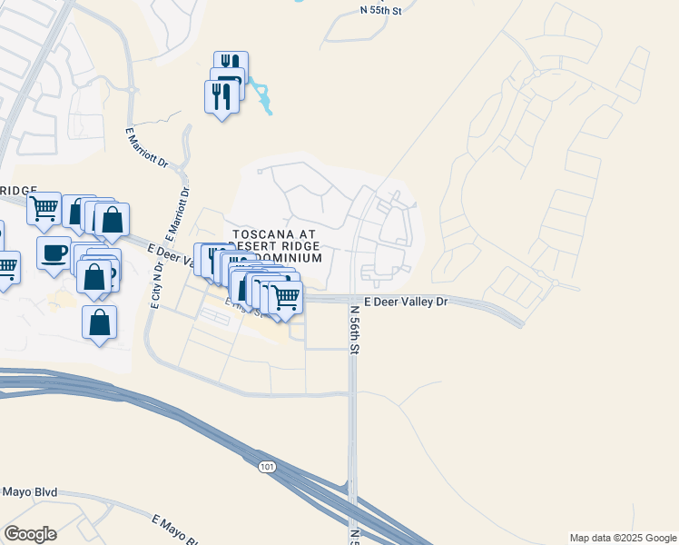 map of restaurants, bars, coffee shops, grocery stores, and more near 21320 North 56th Street in Phoenix