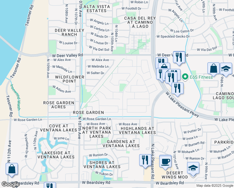 map of restaurants, bars, coffee shops, grocery stores, and more near 21244-21802 North Old Lake Pleasant Road in Peoria