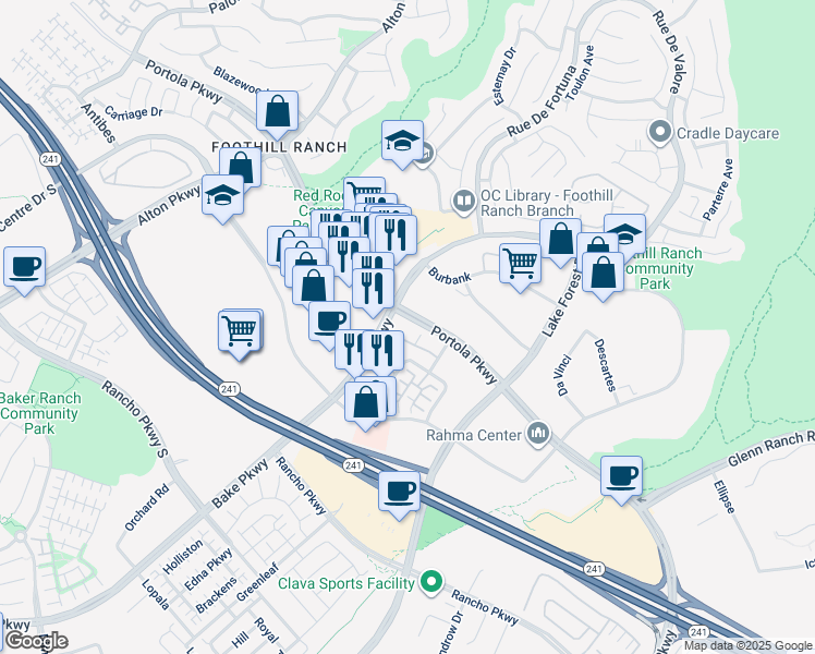 map of restaurants, bars, coffee shops, grocery stores, and more near in Lake Forest