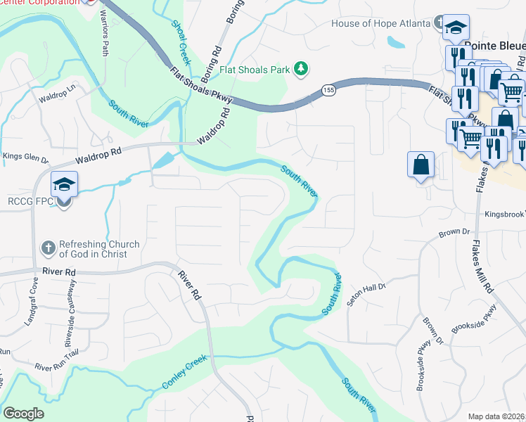 map of restaurants, bars, coffee shops, grocery stores, and more near 3537 Waldrop Ridge Lane in Decatur