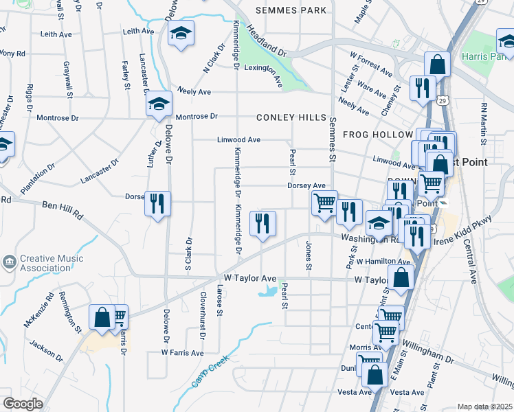 map of restaurants, bars, coffee shops, grocery stores, and more near 1912 Dorsey Avenue in East Point