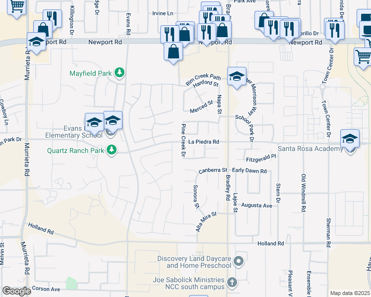 map of restaurants, bars, coffee shops, grocery stores, and more near 30532 Pine Creek Drive in Menifee