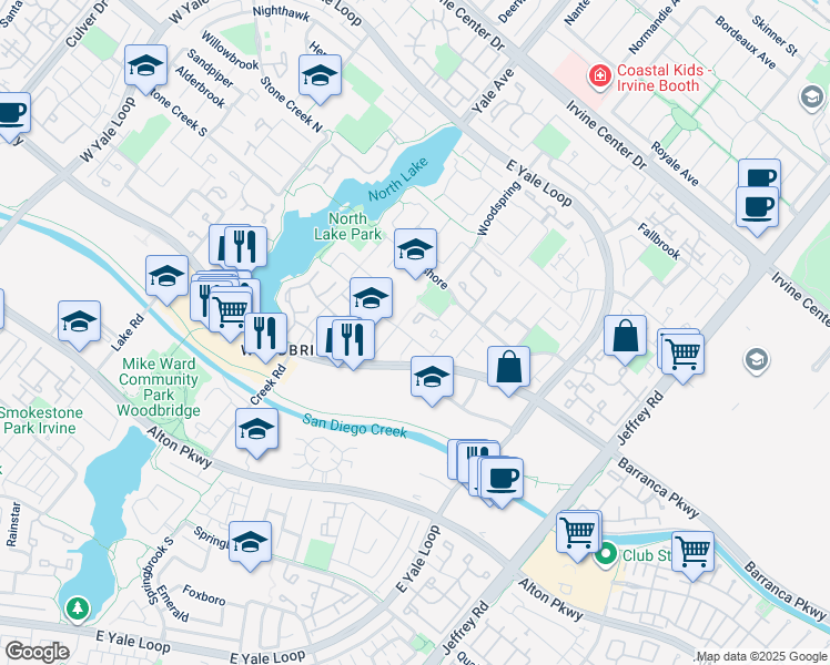 map of restaurants, bars, coffee shops, grocery stores, and more near 10 Beechwood in Irvine
