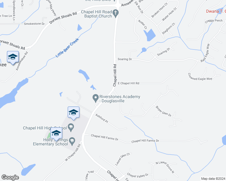 map of restaurants, bars, coffee shops, grocery stores, and more near 4688 Sterling Pointe Drive in Douglasville