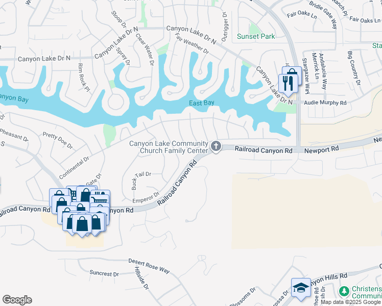map of restaurants, bars, coffee shops, grocery stores, and more near 23689 Cruise Circle Drive in Canyon Lake
