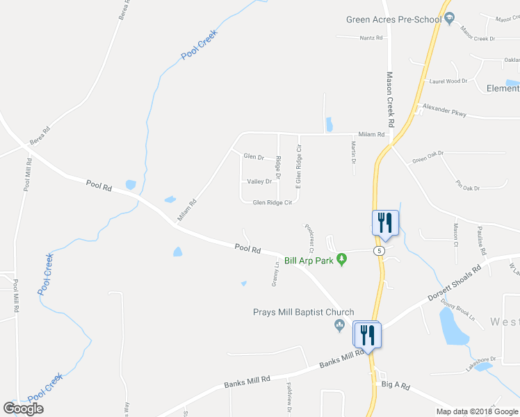 map of restaurants, bars, coffee shops, grocery stores, and more near 4716 Glen Ridge Circle in Winston