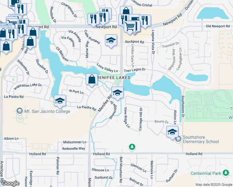 map of restaurants, bars, coffee shops, grocery stores, and more near 30420 Teal Brook Drive in Menifee