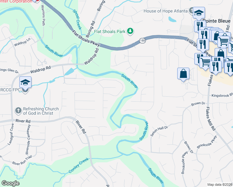 map of restaurants, bars, coffee shops, grocery stores, and more near 3537 Waldrop Ridge Lane in Decatur