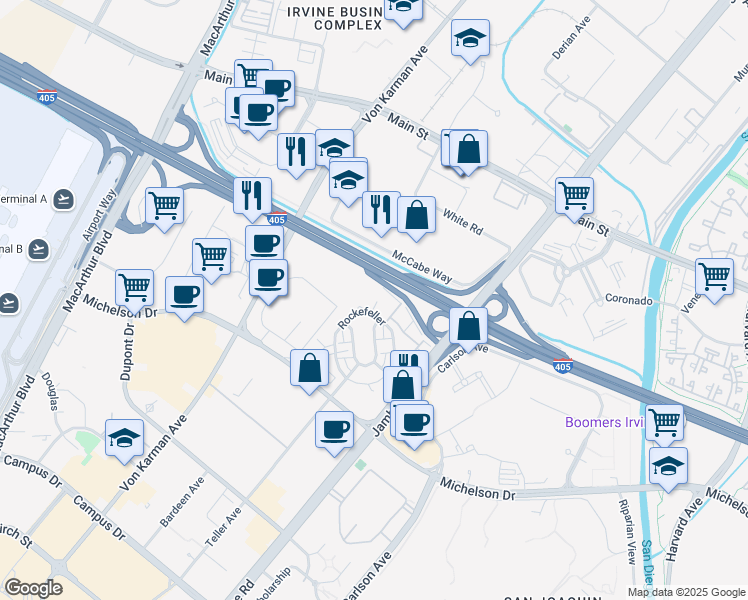 map of restaurants, bars, coffee shops, grocery stores, and more near 1100 Nolita in Irvine