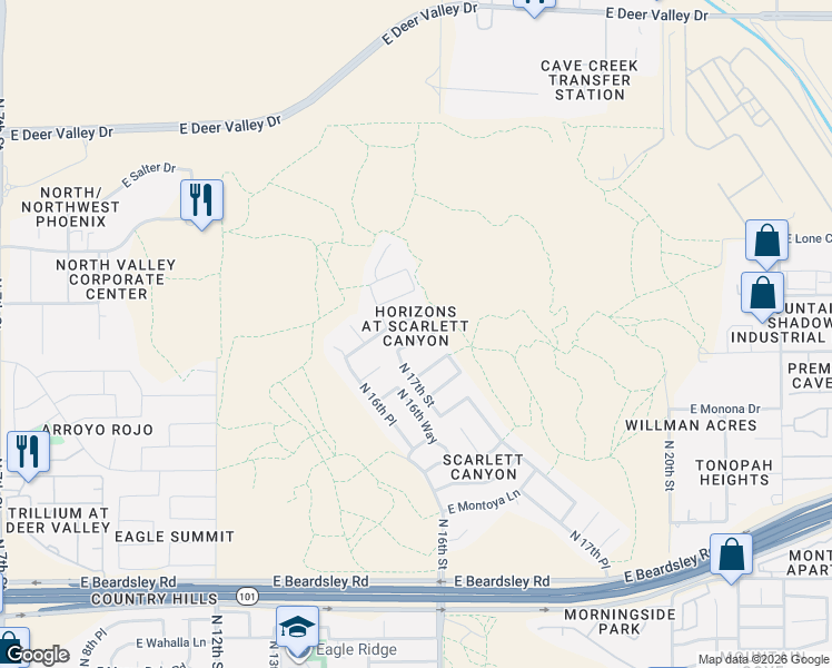 map of restaurants, bars, coffee shops, grocery stores, and more near 1718 East Beaubien Drive in Phoenix