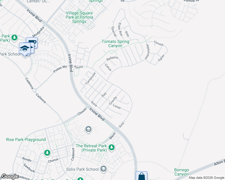 map of restaurants, bars, coffee shops, grocery stores, and more near 55 Crater in Irvine