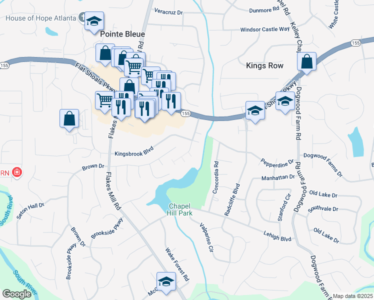 map of restaurants, bars, coffee shops, grocery stores, and more near 3565 Brycewood Drive in Decatur