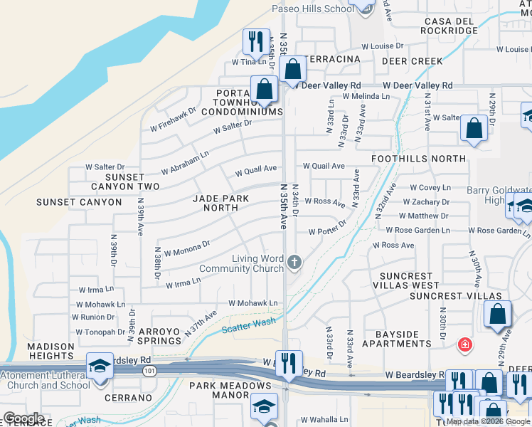 map of restaurants, bars, coffee shops, grocery stores, and more near 3507 West Ross Avenue in Glendale