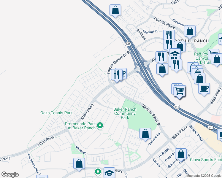 map of restaurants, bars, coffee shops, grocery stores, and more near 158 Finch in Lake Forest