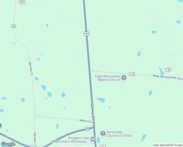 map of restaurants, bars, coffee shops, grocery stores, and more near 2207 U.S. 425 in Monticello