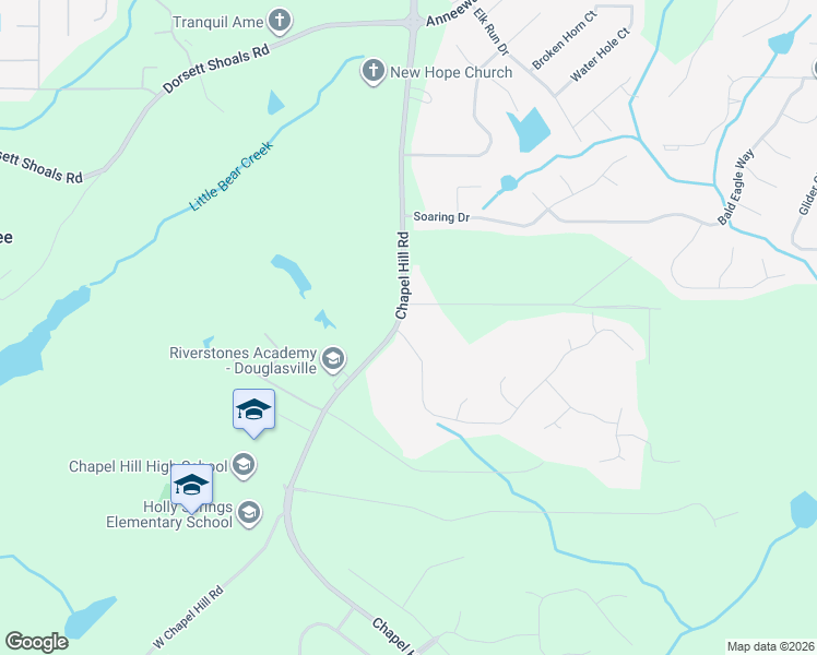 map of restaurants, bars, coffee shops, grocery stores, and more near 4273 East Chapel Hill Road in Douglasville