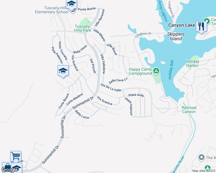 map of restaurants, bars, coffee shops, grocery stores, and more near 2 Della Cava Lane in Lake Elsinore