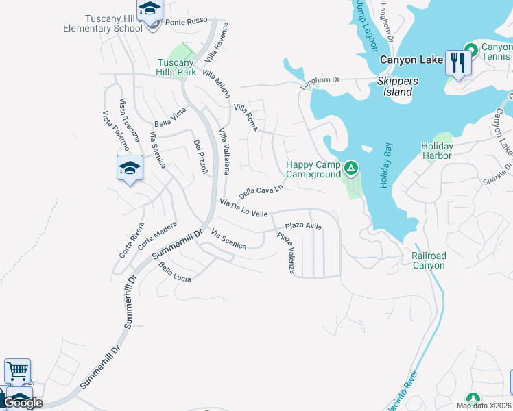 map of restaurants, bars, coffee shops, grocery stores, and more near 23 Vía De La Valle in Lake Elsinore