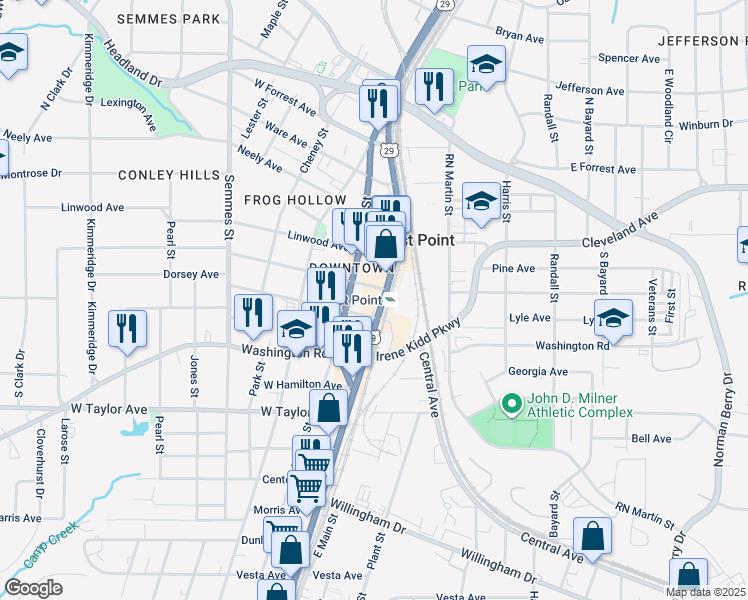 map of restaurants, bars, coffee shops, grocery stores, and more near in East Point
