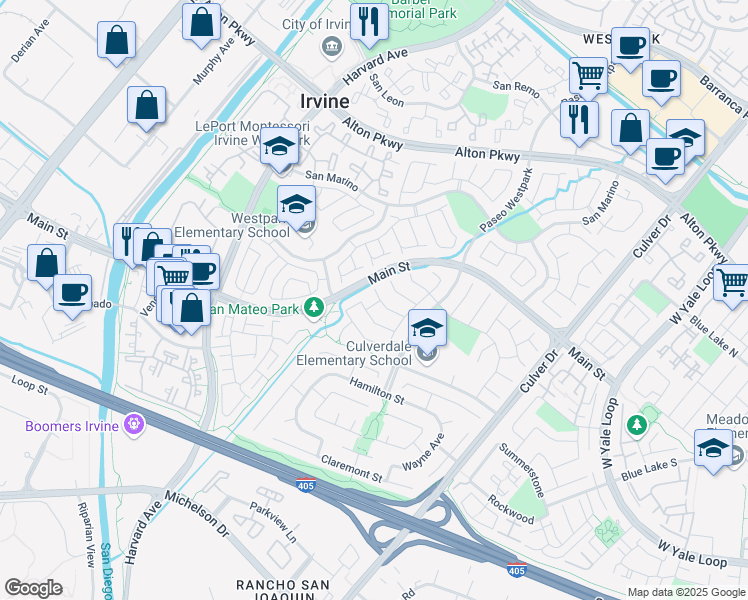 map of restaurants, bars, coffee shops, grocery stores, and more near 17 Palermo in Irvine