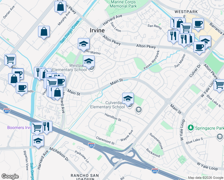 map of restaurants, bars, coffee shops, grocery stores, and more near 17 Palermo in Irvine