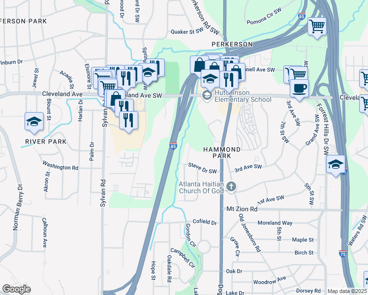 map of restaurants, bars, coffee shops, grocery stores, and more near 2829 Diana Drive Southwest in Atlanta
