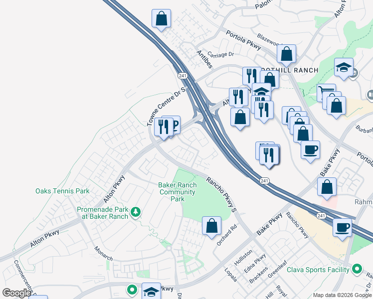 map of restaurants, bars, coffee shops, grocery stores, and more near 1600 Lupine in Lake Forest