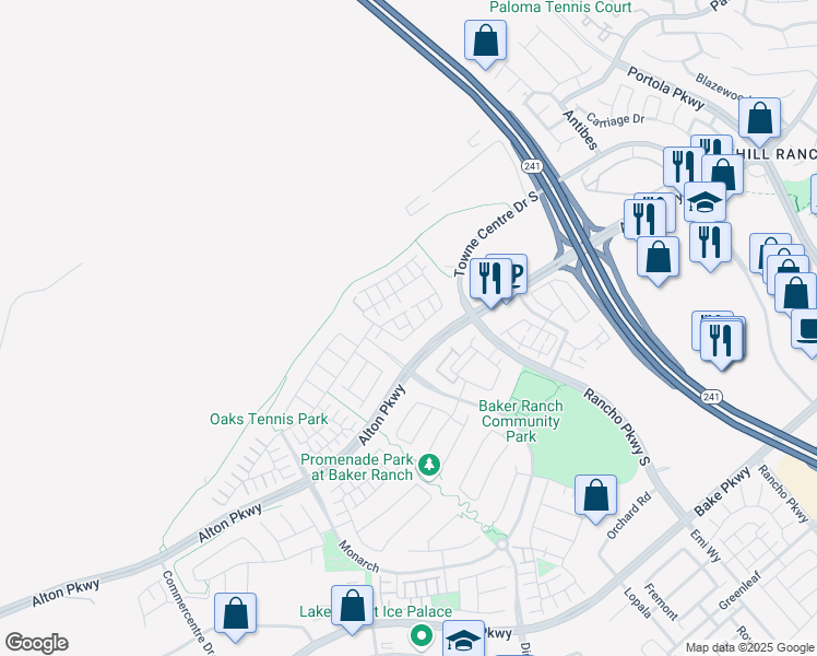 map of restaurants, bars, coffee shops, grocery stores, and more near 71 Savannah in Lake Forest