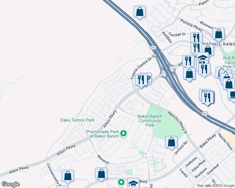 map of restaurants, bars, coffee shops, grocery stores, and more near 71 Savannah in Lake Forest