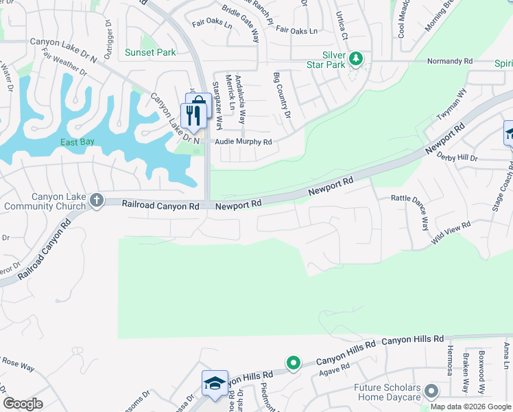 map of restaurants, bars, coffee shops, grocery stores, and more near 7171 Newport Road in Menifee