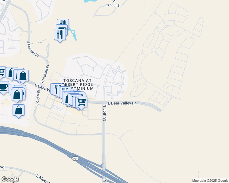 map of restaurants, bars, coffee shops, grocery stores, and more near 21021 North 56th Street in Phoenix