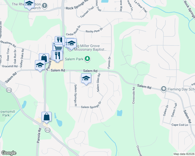 map of restaurants, bars, coffee shops, grocery stores, and more near 3569 Salem Glen Road in Stonecrest