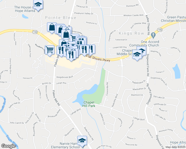 map of restaurants, bars, coffee shops, grocery stores, and more near 3565 Brycewood Drive in Decatur