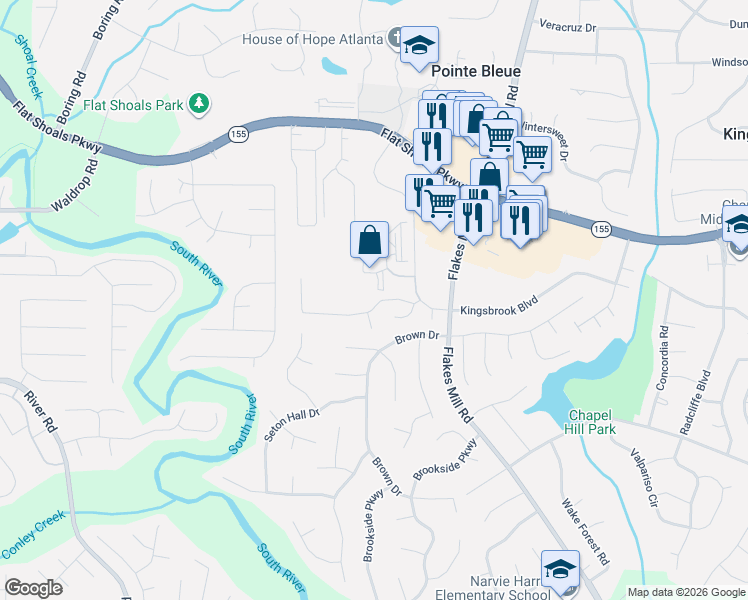 map of restaurants, bars, coffee shops, grocery stores, and more near 201 Woodberry Place in Decatur