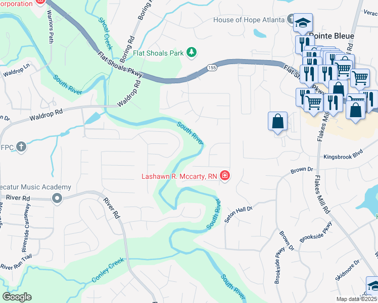 map of restaurants, bars, coffee shops, grocery stores, and more near 4054 Waldrop Hills Drive in Decatur